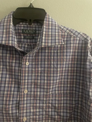 Camisa de vestir a cuadros de tela elástica Lauren Ralph Lauren 16 1/2. Etiqueta verde 32/33  Foto 1 de 4