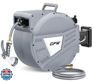 GOFORWILD Retractable Garden Hose Reel, 1/2 Inch x 90 ft Wall Mounted Water H - Picture 1 of 5