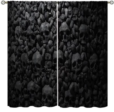 Cortinas Calavera Vintage, Retro Gótico Esqueleto Pared Poliéster Tela Cortinas para... Foto 1 de 4