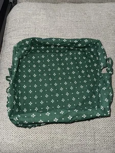 Longaberger Green White Cotton Basket Liner 9”x 9" Square Fold Over Handle Ties - Picture 1 of 8