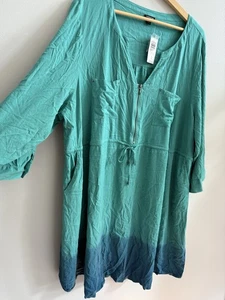 NEU Torrid Dip Dye Midi-Shirtkleid mit Reißverschluss vorne in türkis & blau Übergröße 4X Taschen - Bild 1 von 15