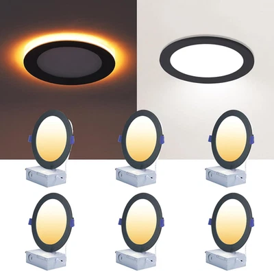 6 Pack Black Recessed Lights 6 Inch with Night Light, Canless Ultra Thin Wafer D