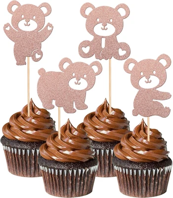 24 PIEZAS Baby Shower Oso Cupcake Toppers Brillo Oso de Peluche Cupcake Selecciones para Gen Foto 1 de 4