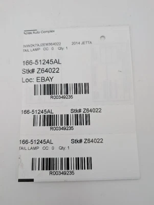 Used Left Tail Light Assembly fits: 2014 Volkswagen Jetta Sdn exc. City quarter Foto 1 de 4