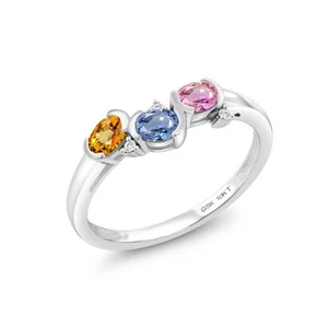 10K Solid White Gold 0.70 Ctw Pink, Yellow, and Blue Sapphire Anniversary Band - Picture 1 of 4