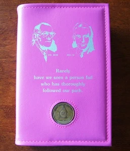 Alcoholics Anonymous AA Big Book cover Founders Medallion Holder Pink Hard Back - Picture 1 of 4