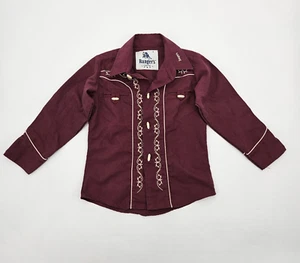 Ranger's Western Shirt Boys Size 4 Maroon Tab Embroidered Toggle Button Cowboy - Picture 1 of 17