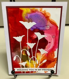 'Holding You In My Prayers' with flowers: handmade greeting card - Picture 1 of 1