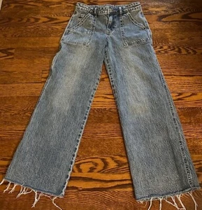 ART CLASS Girl's KIDS Wide Leg Raw Hem Cargo Jeans Mid Rise SIZE 12 - Picture 1 of 8