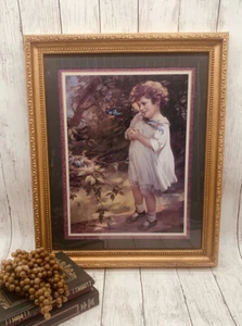 Vintage Gold gerahmter Homco Kunstdruck von Zula Kenyon blauer Glücksvogel - Bild 1 von 6