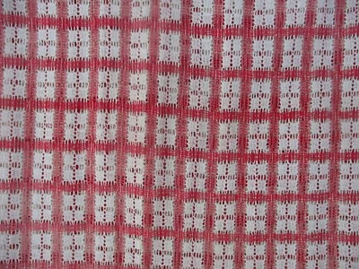 PAIRE DE RIDEAUX ANCIENS ROUGE/BLANC EN DENTELLE 194 cm - Photo 1/4