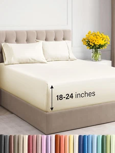 Extra Deep Pocket Queen Sheets - 4 Piece Breathable & Cooling Bed Sheets - Hotel - Picture 1 of 9