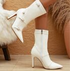 Women Pump Pointy Toe High Heel Multi Buckle Short Ankle Boots Shoes Party