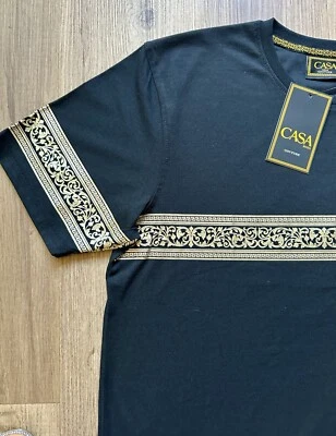 Casa Moda Men”s T-shirt Black Gold luxury, Pattern Short Sleeves Size M - Image 1 of 4