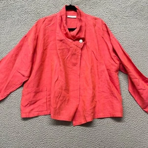 Bryn Walker Greta Jacket Womens M Coral Linen Lagenlook Coastal Made In USA - Picture 1 of 12