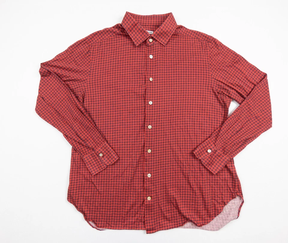 Kiton Shirt Mens 18 / 45 Red Button Down Woven Adult Long Sleeve Check Collared - Image 1 of 4