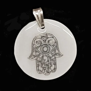 Hamsa Hand Pendant MOTHER-OF-PEARL Natural and 925 Sterling Silver. New + Case - Picture 1 of 3
