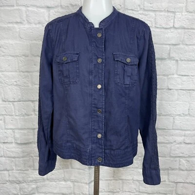 Maurices Jacket Small Blue Linen Blend Snap-Front Eyelet Women's Casual - Image 1 of 4