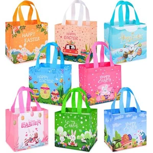8PCS Easter Gift Bags Egg Hunt Bags Reusable Easter Basket with Handles Non-w... - Picture 1 of 7