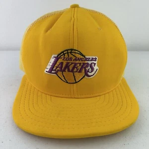 VINTAGE LOS ANGELES LAKERS TRUCKER SNAPBACK HAT Yellow Mesh Logo 80s 90s Era Cap - Picture 1 of 6