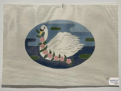Oval Swan Vintage Needlepoint Canvas - Image 1 of 4