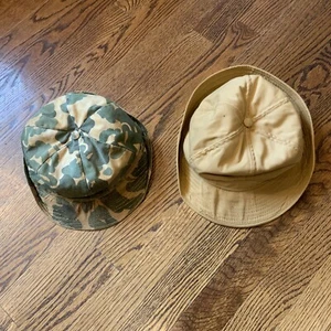 VTG DUXBAK Jones Cap S Green Camouflage Tan Canvas Bucket Hat Unisex Ear Flap - Picture 1 of 10