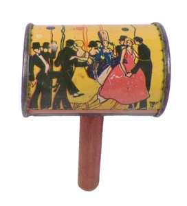 Tin Noisemaker Toy Dancers Clowns Rattle Wood Handle T Cohn Vintage #7 - Picture 1 of 5