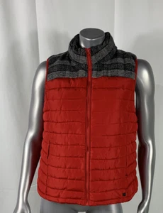 Ruff Hewn Women’s Size L Quilted Full Zip Puffer Vest Pockets Red w/flannel trim - Picture 1 of 11