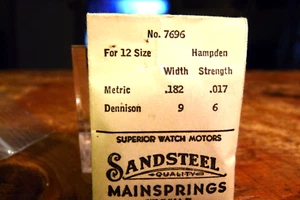 12s HAMPDEN Mainspring. Hampden Factory No. 12696 - Picture 1 of 2