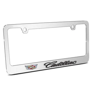 Cadillac 3D Embossed Crest Logo Mirror Chrome Metal License Plate Frame - Picture 1 of 7