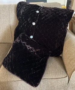 2 Bella Notte Linens Silk Velvet Quilted EURO Shams Chocolate Dark Brown Nice! - Picture 1 of 12
