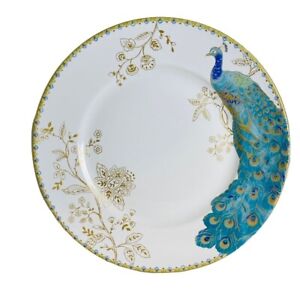 222 Fifth Peacock Garden Golden Floral Scroll Porcelain Dinner Plates Set of 2