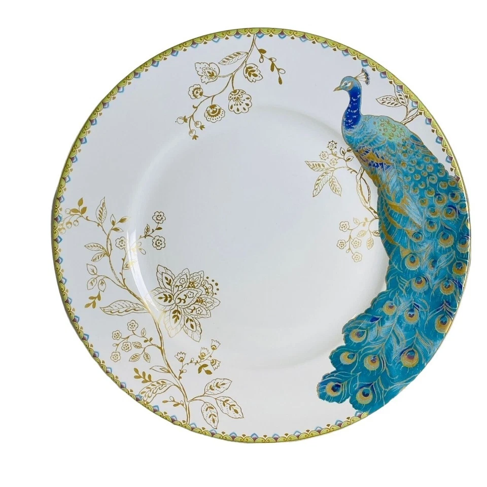 222 Fifth Peacock Garden Golden Floral Scroll Porcelana Pratos de Jantar Conjunto de 2 - Imagem 1 de 1