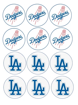 Juego de 12 LA Dodgers, papel comestible, toppers para galletas para cupcakes ELIGE EL TAMAÑO Foto 1 de 4