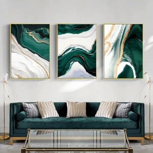 Set of 3 Green Abstract Canvas Print Decoration UNFRAMED - Picture 1 of 5
