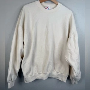 Felpa girocollo pullover vintage anni 90 Jerzees pile rovesciato manica lunga XXL - Foto 1 di 7