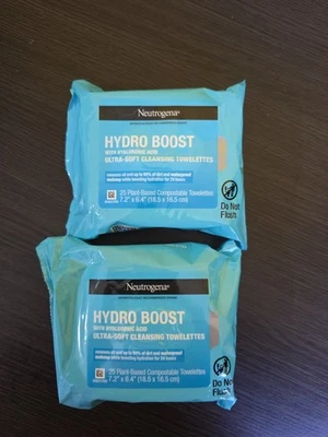 (2) Toallitas desmaquillantes Neutrogena Hydro Boost 25ct ácido hialurónico hidratante Foto 1 de 4