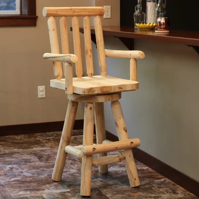Rustic Log Style Unfinished Fir Wood Indoor Bar Stool by Sunnydaze - Image 1 of 4