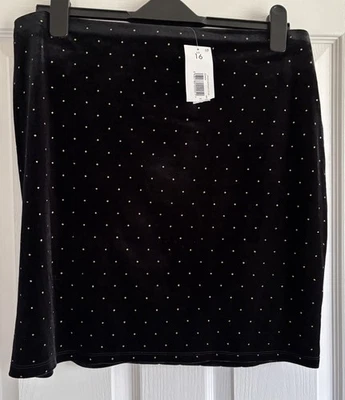 New Papaya Black Velvet Sparkle Mini Skirt Size 16 BNWT - Image 1 of 3