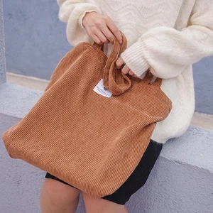 Women Corduroy Canvas Tote Bag Casual Shoulder Handbag Reusable Folding Shopper - Picture 1 of 38