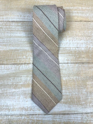 "Corbata de lino vintage Paco Rabanne para hombre gris pálido lavanda tostado rayas 56""x 3,75"" NUEVA" Foto 1 de 4