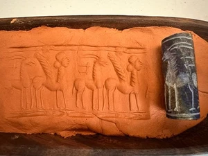 Ancient Lapis Lazuli & Stone Cylinder Seal Bead Amulet 2300-3000 BCE - Picture 1 of 7