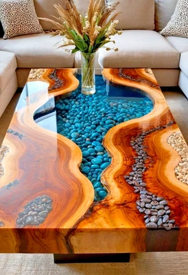 Luxury Live Edge Modern Epoxy Resin Table Top Stylish Home & Kitchen Decor - Image 1 of 4