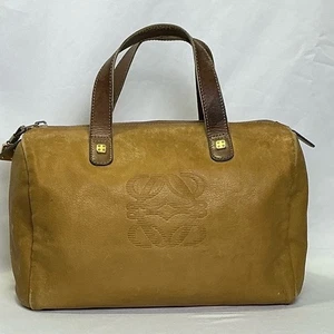 Vintage Loewe Anagram Suede Handbag Tan Boston Style bag purse - Picture 1 of 14