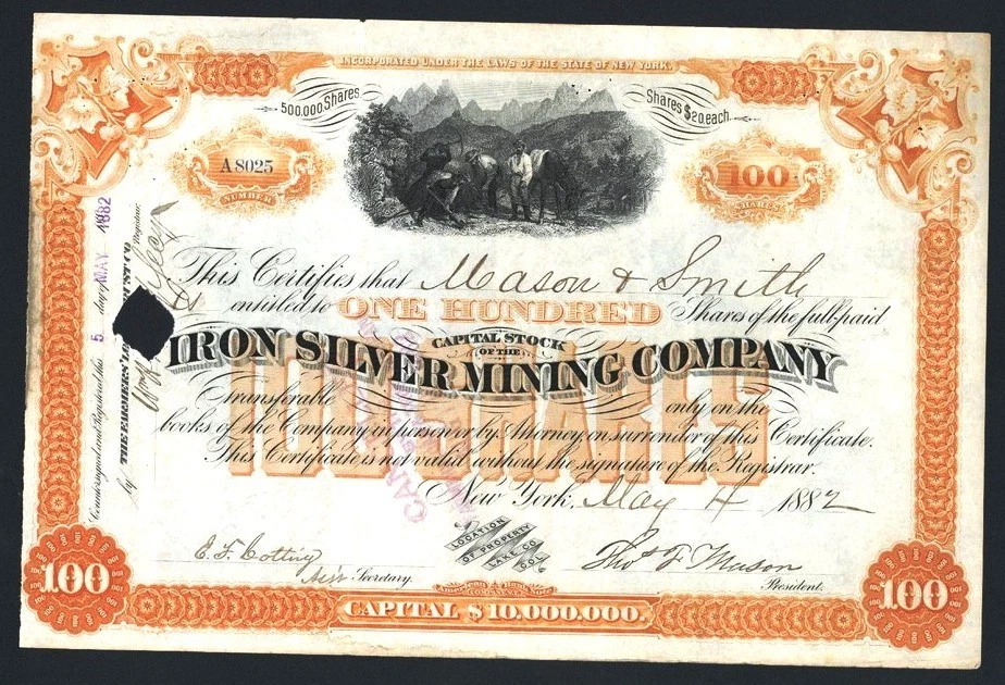 1882 Lake County Colorado - Minería de hierro y plata - Certificado de stock EX RARO Foto 1 de 1