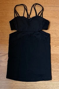 Lululemon Black Exquisite Tank II SIZE 4 side cutouts Mesh Strappy edgy luxtreme - Picture 1 of 4