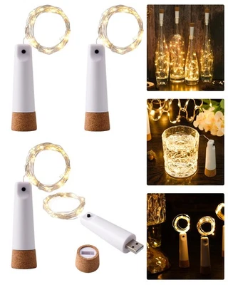 4件装USB瓶灯可充电仙女软木串灯用于派对 — 第 1/4 张图片
