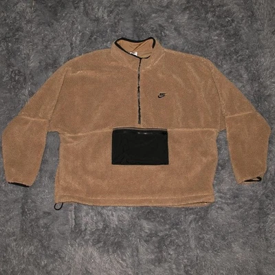 Nike Pullover Para Hombres 2XL Marrón Sherpa Vellón Media Cremallera Negro Bolsillo Acogedora Chaqueta Foto 1 de 4