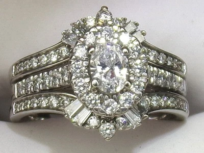 14k White Gold Diamond-1.00 tcw Fine Engagement Wedding Ring Set-Size 5.5 - Image 1 of 4