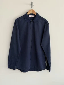 Orlebar Brown “Canham” Long Sleeve Shirt Linen Blend Navy Blue Medium - Picture 1 of 15